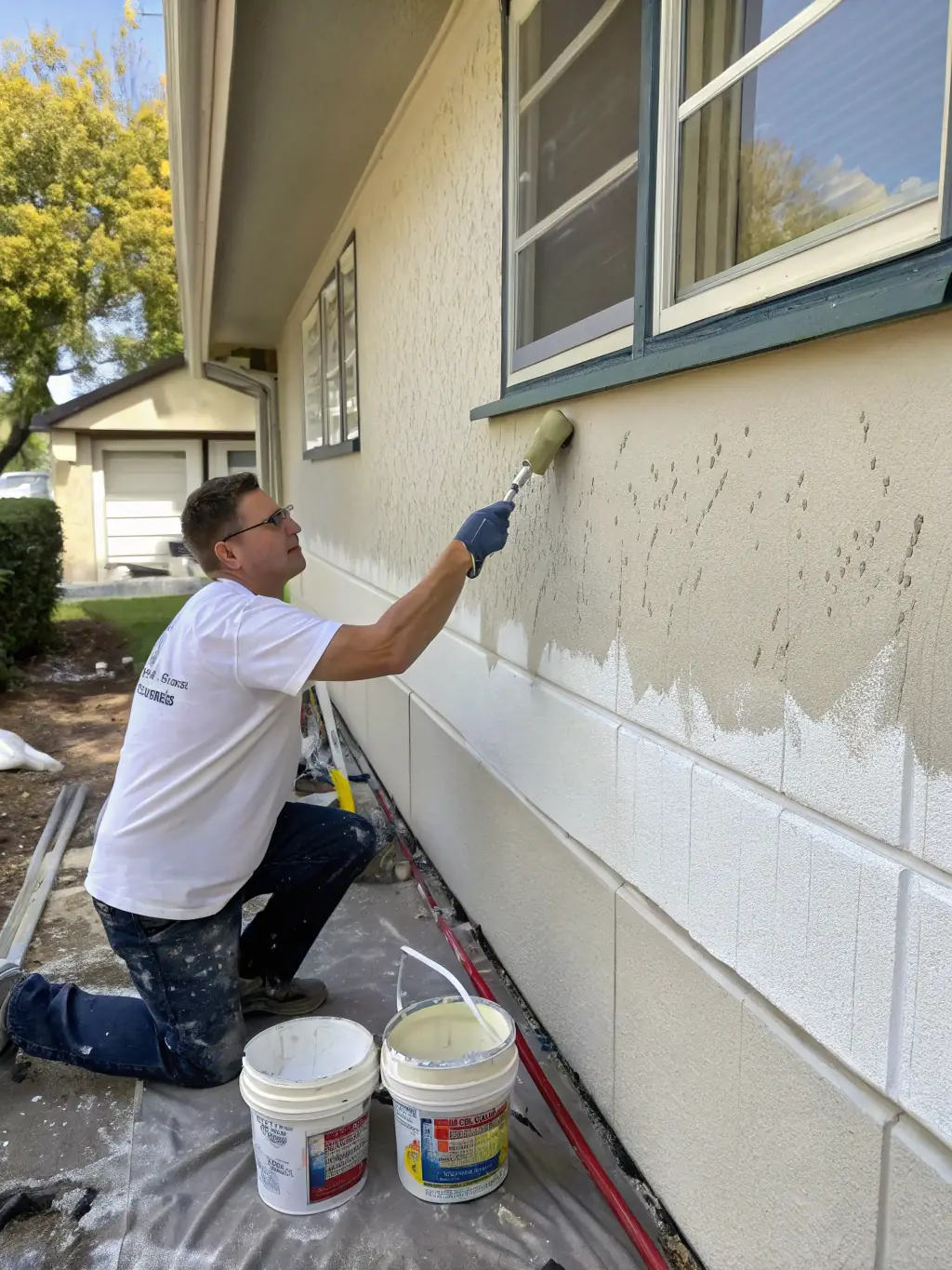 A close-up shot of a painter meticulously applying paint to trim, showcasing the attention to detail in ApexPrime Painting's work.
